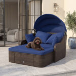 Patio PE Rattan Daybed with Retractable Canopy and Soft Cushions - Image 2