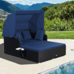 Patio Rattan Daybed with Retractable Canopy and Side Tables - Image 2