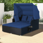 Patio Rattan Daybed with Retractable Canopy and Side Tables - Image 3
