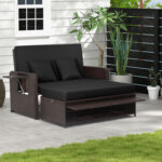 Patio Rattan Daybed with 4-Level Adjustable Backrest and Retractable Side Tray - Image 2