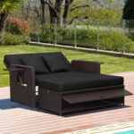 Patio Rattan Daybed with 4-Level Adjustable Backrest and Retractable Side Tray - Image 3