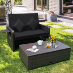 Patio Rattan Daybed with 4-Level Adjustable Backrest and Retractable Side Tray - Image 5