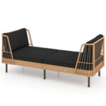 Patio Wicker Daybed Outdoor Boho Rattan Loveseat Sofa with Seat and Back Cushions
