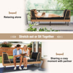 Patio Wicker Daybed Outdoor Boho Rattan Loveseat Sofa with Seat and Back Cushions - Image 5