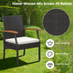 5 Pieces Patio Wicker Cushioned Dining Set with Wood Armrest and Umbrella Hole - Image 9