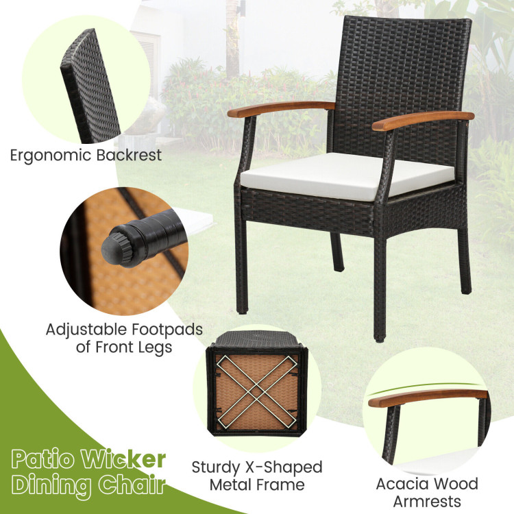 7 Pieces Patio Wicker Cushioned Dining Set with Wood Armrest and Umbrella Hole - Image 7