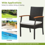 7 Pieces Patio Wicker Cushioned Dining Set with Wood Armrest and Umbrella Hole - Image 8