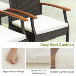 7 Pieces Patio Wicker Cushioned Dining Set with Wood Armrest and Umbrella Hole - Image 9