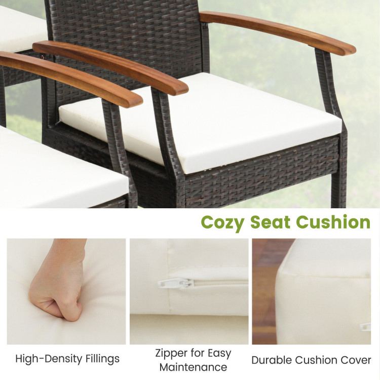 7 Pieces Patio Wicker Cushioned Dining Set with Wood Armrest and Umbrella Hole - Image 9