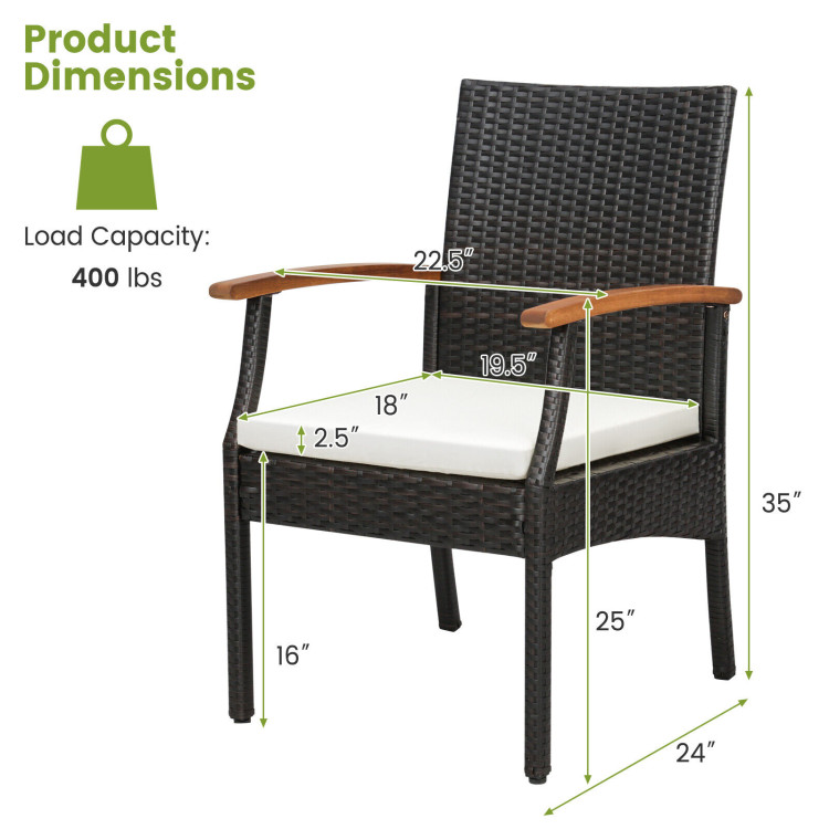7 Pieces Patio Wicker Cushioned Dining Set with Wood Armrest and Umbrella Hole - Image 3