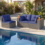 Patio Wicker Sectional Furniture Set with 1 Armless and 2 Corner Sofas for Garden - Image 2