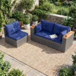 Patio Wicker Sectional Furniture Set with 1 Armless and 2 Corner Sofas for Garden - Image 3