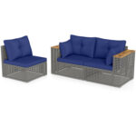 Patio Wicker Sectional Furniture Set with 1 Armless and 2 Corner Sofas for Garden - Image 4