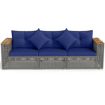 Patio Wicker Sectional Furniture Set with 1 Armless and 2 Corner Sofas for Garden - Image 7