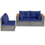 Patio Wicker Sectional Furniture Set with 1 Armless and 2 Corner Sofas for Garden - Image 8
