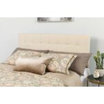 Queen size Beige Taupe Fabric Upholstered Panel Headboard - Image 2