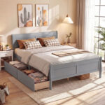 Queen Size Bed Frame with 2 Storage Drawers and Footboard - Image 2