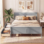 Queen Size Bed Frame with 2 Storage Drawers and Footboard - Image 3