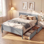Queen Size Bed Frame with 2 Storage Drawers and Footboard - Image 6