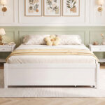 Queen Size Bed Frame with 2 Rolling Storage Drawers - Image 5