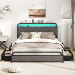 Twin/Full/Queen Size Bed Frame with LED Lights and Charging Station - Image 5