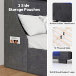 Queen Size Upholstered Platform Bed Frame with LED Lights and Charging Station - Image 10