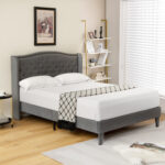 Full/Queen Size Upholstered Platform Bed Frame with Button Tufted Headboard - Image 2