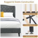 Full/Queen Size Upholstered Platform Bed Frame with Button Tufted Headboard - Image 7