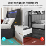 Queen Size Upholstered Platform Bed Frame with LED Lights and Charging Station - Image 8