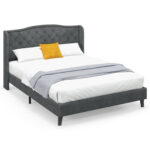 Full/Queen Size Upholstered Platform Bed Frame with Button Tufted Headboard - Image 4