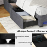 Queen Size Upholstered Platform Bed Frame with LED Lights and Charging Station - Image 9