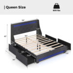 Queen Size Upholstered Platform Bed Frame with LED Lights and Charging Station - Image 4