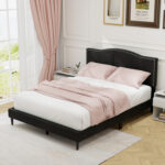 Queen Size Upholstered Bed Frame with Nailhead Trim Headboard - Image 2