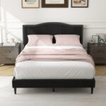 Queen Size Upholstered Bed Frame with Nailhead Trim Headboard - Image 3