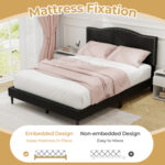 Queen Size Upholstered Bed Frame with Nailhead Trim Headboard - Image 7