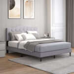 Queen Size Upholstered Platform Bed with Button Tufted Headboard - Image 2