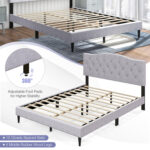 Queen Size Upholstered Platform Bed with Button Tufted Headboard - Image 12