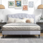 Queen Size Upholstered Platform Bed with Button Tufted Headboard - Image 3