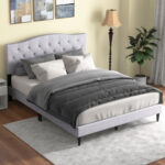 Queen Size Upholstered Platform Bed with Button Tufted Headboard - Image 5