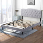 Queen Size Upholstered Platform Bed with Button Tufted Headboard - Image 9