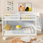 Solid Wood Full Over Full Low Bunk Bed with Storage Stairs - Image 10