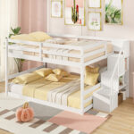Solid Wood Full Over Full Low Bunk Bed with Storage Stairs - Image 3