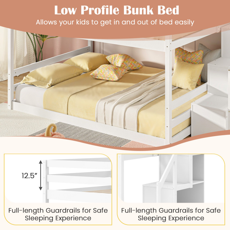 Solid Wood Full Over Full Low Bunk Bed with Storage Stairs - Image 6