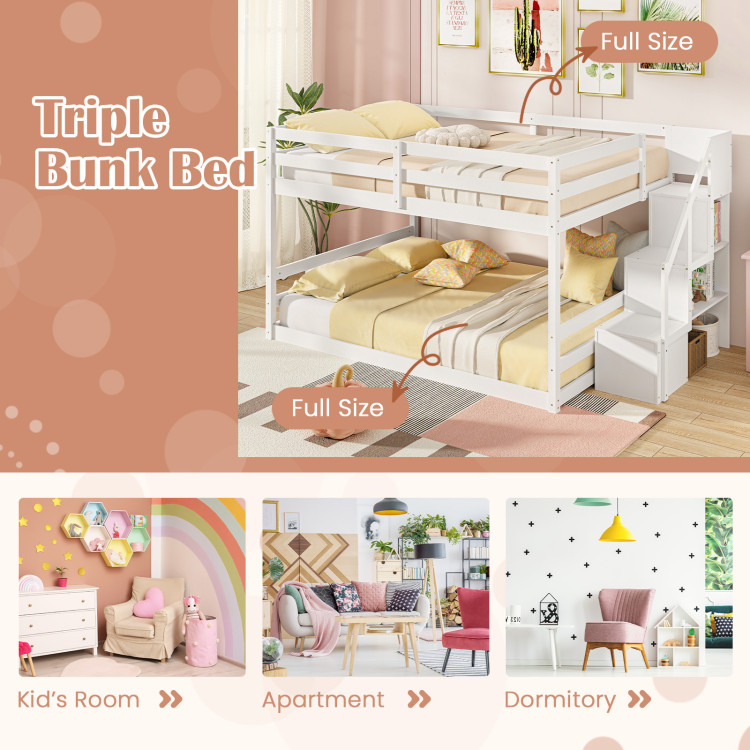 Solid Wood Full Over Full Low Bunk Bed with Storage Stairs - Image 9