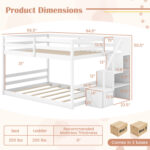 Solid Wood Full Over Full Low Bunk Bed with Storage Stairs - Image 5