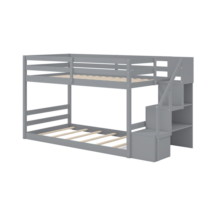 Solid_Wood_Twin_Over_1773645652017204_677513.jpeg Solid Wood Twin Over Full Low Bunk Bed with Storage Stairs - Image 1