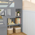 Solid Wood Twin Over Full Low Bunk Bed with Storage Stairs - Image 9