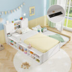 Twin Size Bed Frame with Trundle and Power Outlets - Image 2