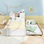 Twin Size Bed Frame with Trundle and Power Outlets - Image 7