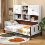 Twin Bed with Bookcase with Shelves and Wooden Slat Support No Box Spring Needed for Living Room Bedroom - Image 2